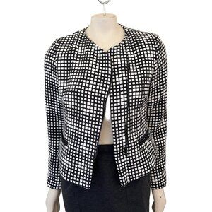 L'AGENCE Asymmetric Zip Black White Check Italian Fabric Tweed Blazer SZ 4